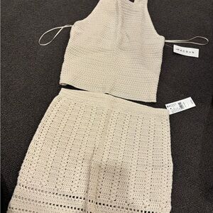PacSun Cream Crochet Top and Skirt Set